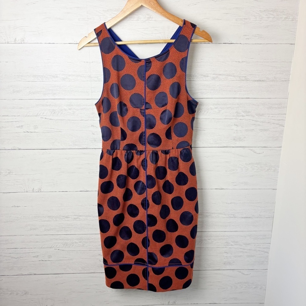 Anthropologie Maeve Rokin Rust Orange Royal Blue Cross Back Dress 10 - Lined - Picture 5 of 16